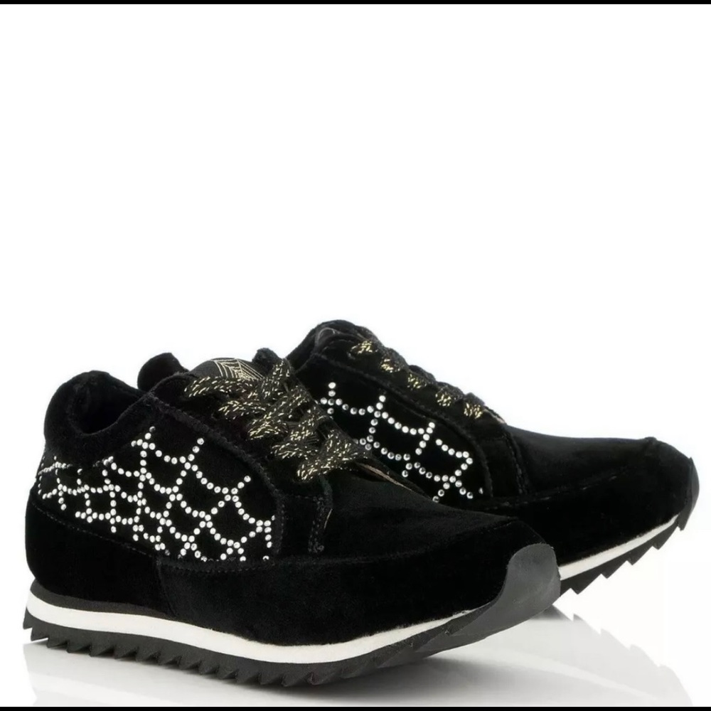 $295 Charlotte Olympia INCY GIRL Velvet Black Sneakers CRYSTALS 31